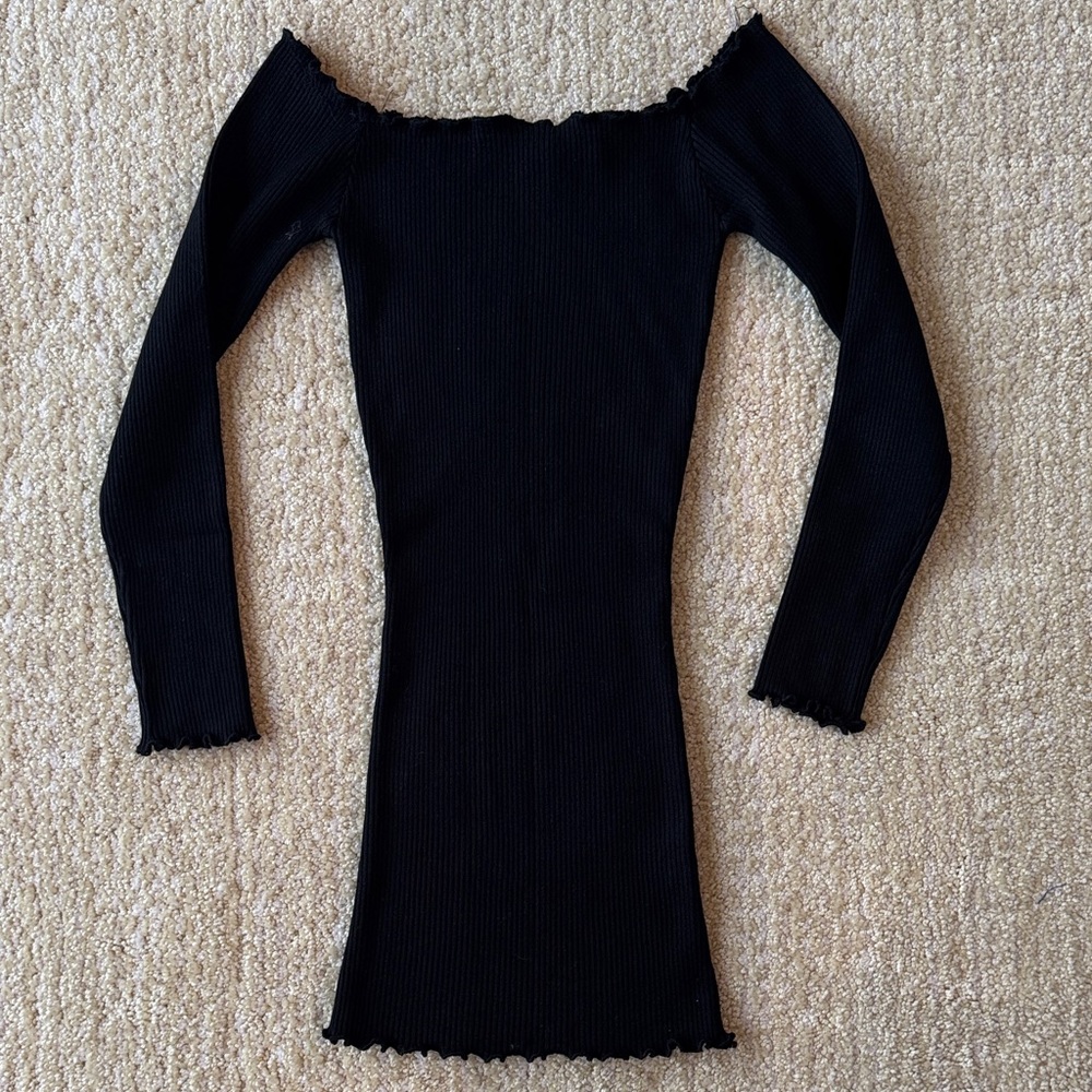 Pink Diamond Black Ribbed Off-Shoulder Dress